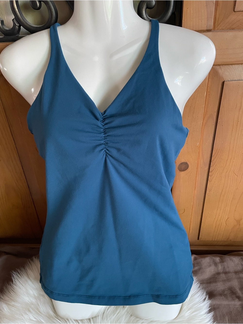 Prana Teal Blue Ruched V-Neck Camisole